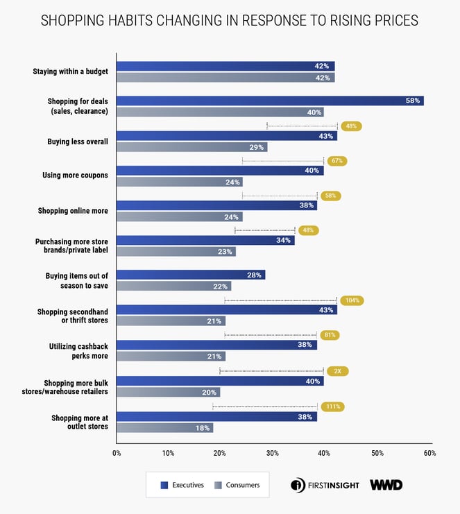 consumers vs executives inflation impact on shopping habits infographic