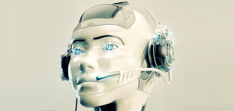 Robot wearing customer service headset