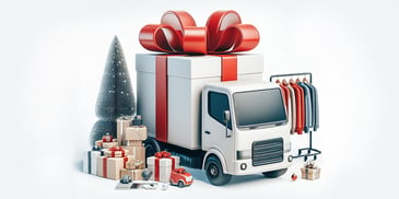 shipping truck surrounded by holiday gifts