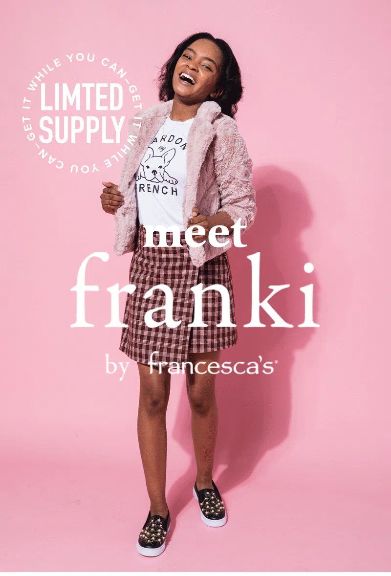 animation showing franki by francescas brand with young women modeling their new products